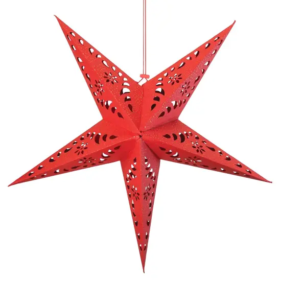 In the Breeze 9176 &mdash; Red Paper Star Lantern &mdash; Hanging Party and Home D&eacute;cor with Painted Gold Accents &mdash; Handmade, Dyed Paper {1}