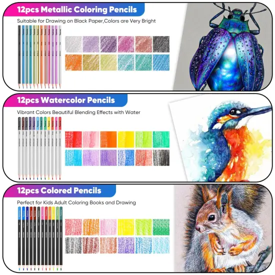 81 Pack Art Supplies for Adults Kids, Pro Art Kit Drawing Pencils Set, Drawing Supplies Sketch Book, Sketching Pencils Kits, Graphite Pencils, Charcoal Pencils, Watercolor Metallic Sketch Art Pencils {3}