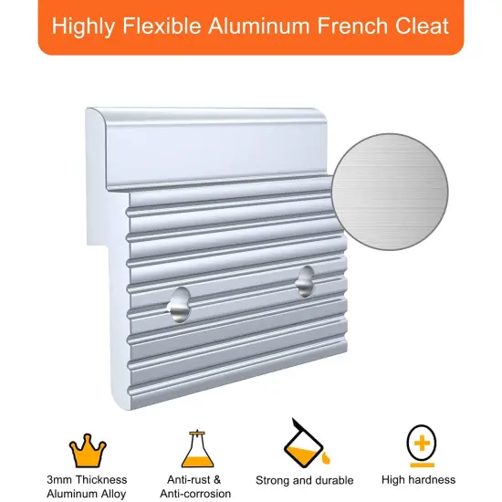 2 inch French Cleat Picture Hanger, Aluminum Mirror Hanging Kit with Hardware, Ideal for Artwork, Whiteboard, Cabinet, Holds 30 lbs. per Pair, 2 Pairs {6}