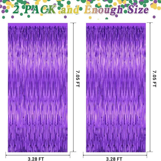 2 Pack Mardi Gras Backdrop Curtains, 3.28 FT x 7.05 FT Purple Tinsel Backdrop, Metallic Mardi Gras Backdrop Fringe Curtains Foil Streamer Backdrop, Mardi Gras Party Supplies Mardi Gras Decorations {2}
