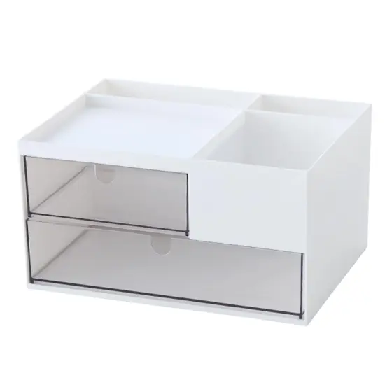 Makeup Organizer with 2 Drawers, Desk Organizer, 4 Compartments, Cosmetics Storage Box for nail polish,Lipstick, Brushes, Jewelry, Skincare, Bathroom Organization Boxes - White {2}