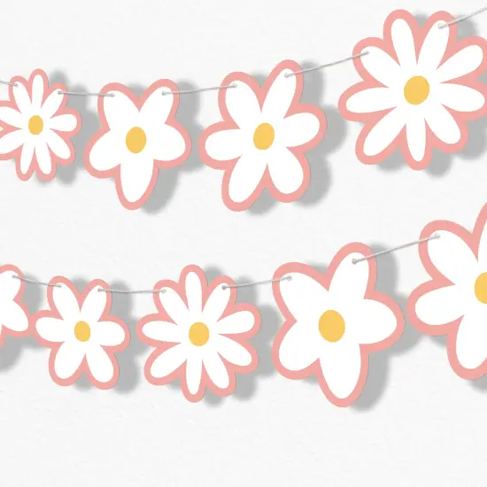 Big Dot of Happiness Pink Daisy Flowers Garland Banner, Boho Hanging Decorations, Groovy Floral Party Banner, 30 Feet of Cord, 15 Double-Sided Daisies {1}