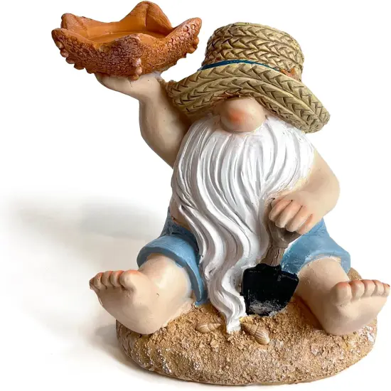 Beach Theme Bathroom Gnome Statue - Coastal Christmas Decor - Coastal Holiday Birthday Gift Ideas, Garden Gnomes Outdoor, Beach Christmas Decorations {1}