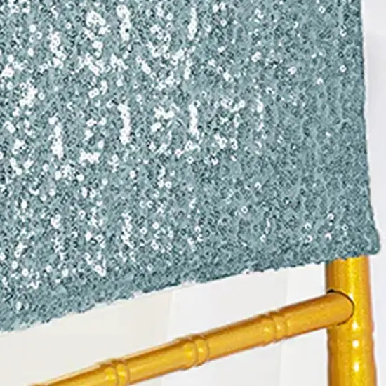 1 Piece Dusty Blue Sequin Spandex Chair Cap 13.5 inch by 10 inch Banquet Cover {5}