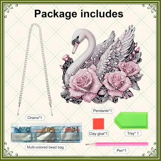 Diamond Art Painting Pendant Ornament Kits 5D Diamond Art Painting Art Hanging Kit Rose Swan DIY Diamond Crystal Window Door Pendant Kit for Adults Gift Wall Home Christmas Decoration (24.2x23 cm) {3}