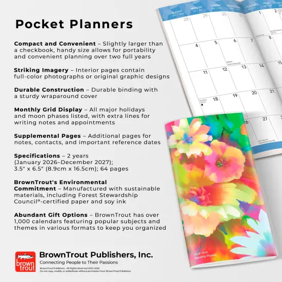 Floral Fireworks | 2026-2027 3.5 x 6.5 Inch Two Year Monthly Pocket Planner Calendar {6}