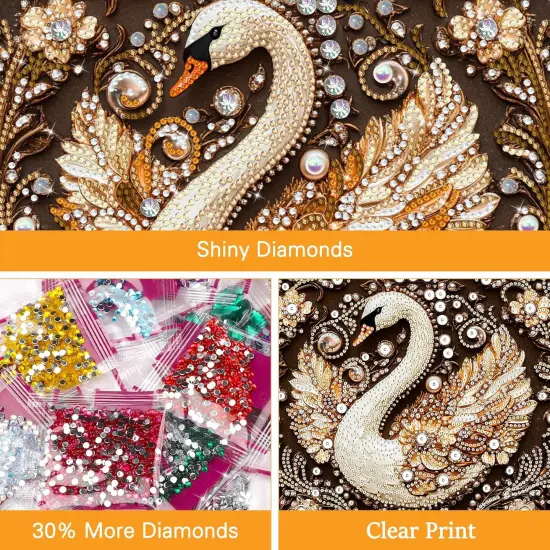 Diamond Painting Swan Flower Diamond Art Kits for Adults, Special Shaped Rhinestone Diamond Painting Kit for Beginner, Partial Drill Gems Art Craft for Home Wall Decor 12x12 inch {4}