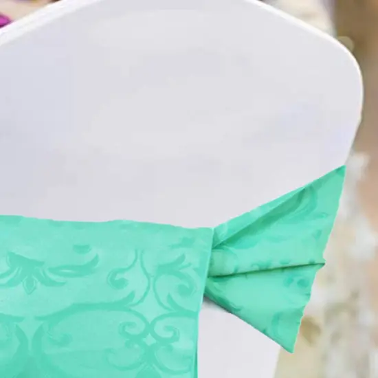 10 Pieces Tiff Blue or Aqua Blue Damask Chair Sashes 7.5"x108" Jacquard Polyester Versailles Design {4}