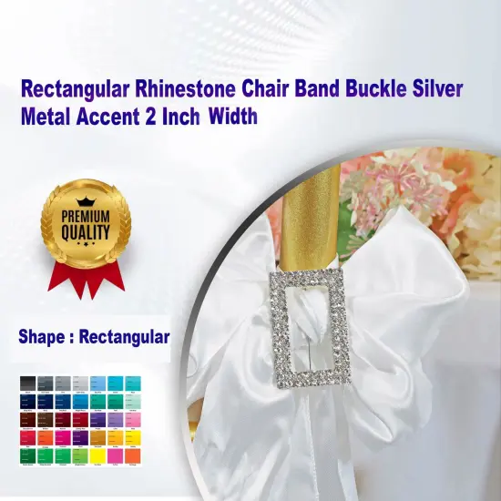 Rectangular Rhinestone Chair Band Buckle Silver Metal Accent 2 Inch Width {1}