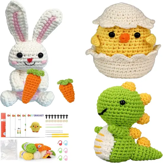 Crochet Kit - (Bunny & Chick & Dinosaur) {1}