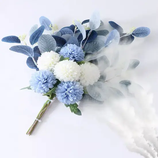 Artificial Chrysanthemum Bouquet for Decoration Blue and White Flowers or Vase Silk Flowers for Home Bathroom Decor {2}