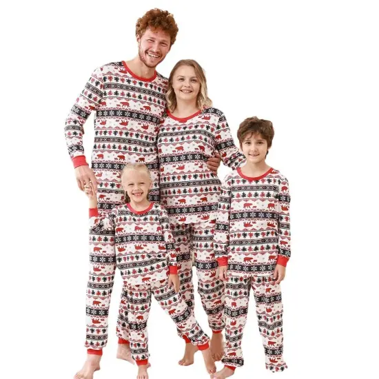 Christmas Pajamas Sets Plaid Splicing Printed Outfits {7}