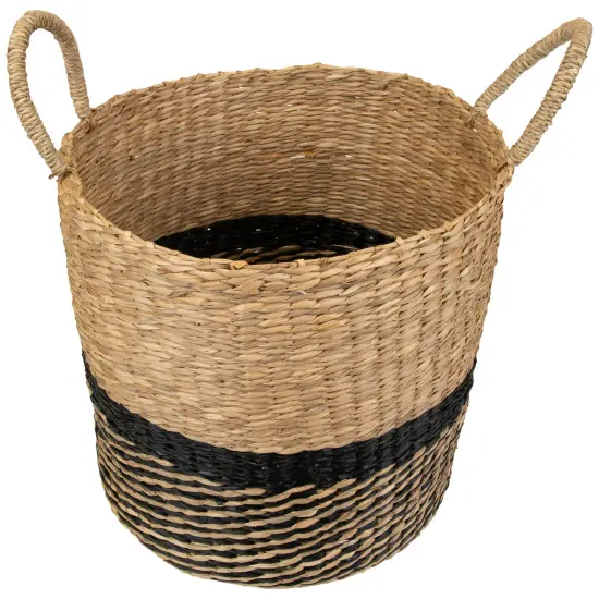 Northlight Woven Table and Floor Cylindrical Seagrass Baskets - Black and Beige - Set of 3 {5}