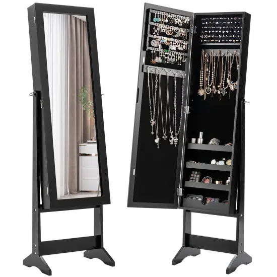 Costway Jewelry Mirrored Cabinet Armoire Organizer Storage Box with Stand Christmas Gift Black/White/Coffee/Brown {7}