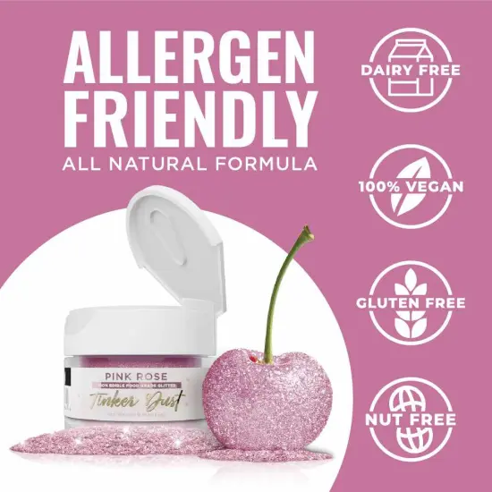 Bakell - Pink Rose Tinker Dust Edible Glitter (5g, 1x Jar) for Food, Desserts, and Beverages! {5}