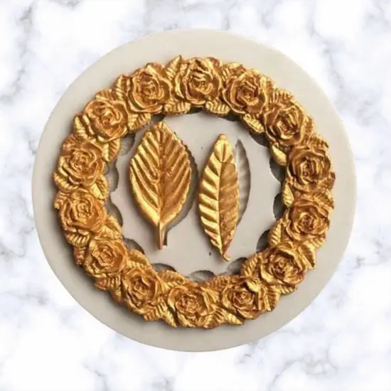 Circle Rose Frame with leaf Fondant Mold {1}