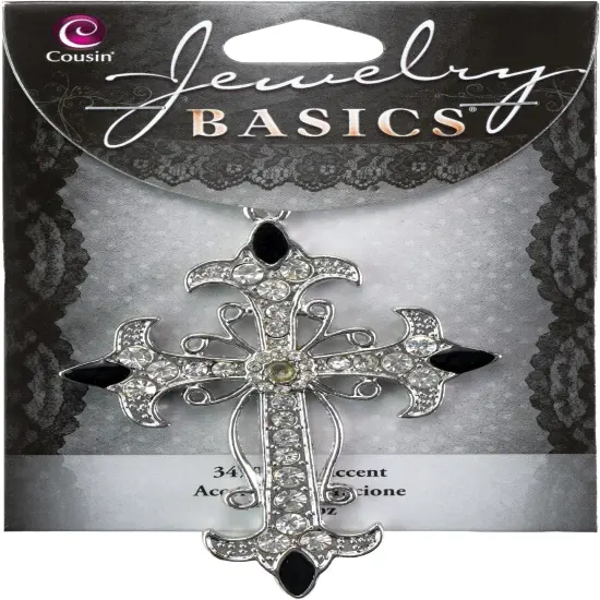 CousinDIY Jewelry Basics Metal Accent 1/Pkg-Silver & Clear Cross {1}