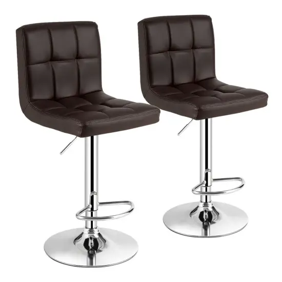 Set of 2 Square Swivel Adjustable PU Leather Bar Stools with Back and Footrest Brown {8}