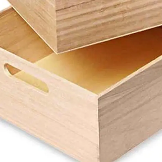 Charming Medium Rectangular Paulownia Wood Tray Set 3 Each {5}