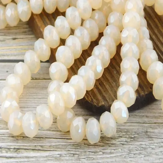 Cream Opalite Fire Polished Rondelle Beads - 3x5mm, 5x7mm or 6x8mm {5}