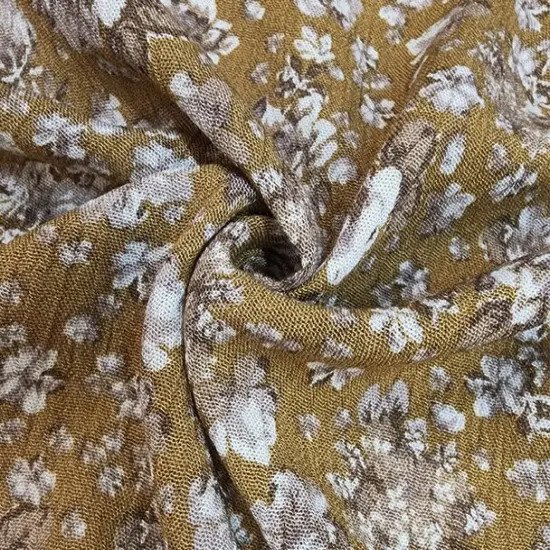 1 Yard Mustard Rayon Crinkle Crepon Fabric 50/52" Wide Lightweight 100% Rayon {1}