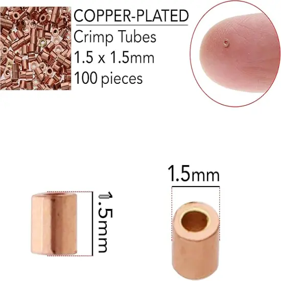 The Beadsmith Tube Crimp Beads, Gold Color, Uniform Cylindrical Shape, No Sharp Edges, Designed to Secure the Ends of Jewelry Stringing Wires and Cables Cop1.5mmx1.5mm100pcs {3}