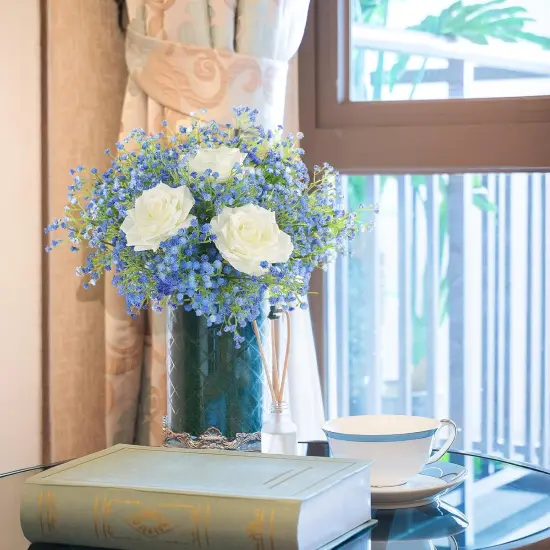 Babys Breath Artificial Flowers Bulk, 10Pcs Fake Gypsophila Bouquet Flowers Real Touch Faux Babies Breath Arrangement for Wedding Floral Party Home Centerpieces Vase Decoration, Blue {4}