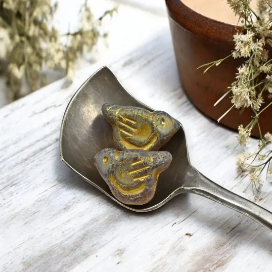 *6* 11x22mm Gold Washed Matte Lavender Bird Beads {3}
