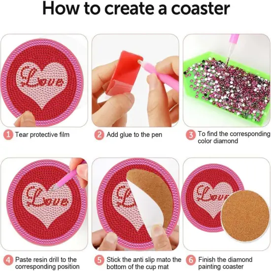8 Pcs Diamond Art Painting Love Coasters with Holder,DIY Valentines Coaster Diamond Art Kits for Adults Beginners, Round Full Drill Diamond Art Craft Supplies QLBD-03 {5}