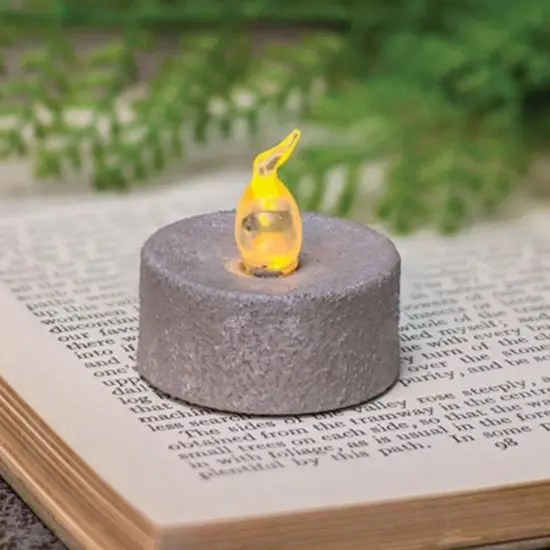 Battery-Operated Cement Look Tealight Candle with Built-In Timer {1}