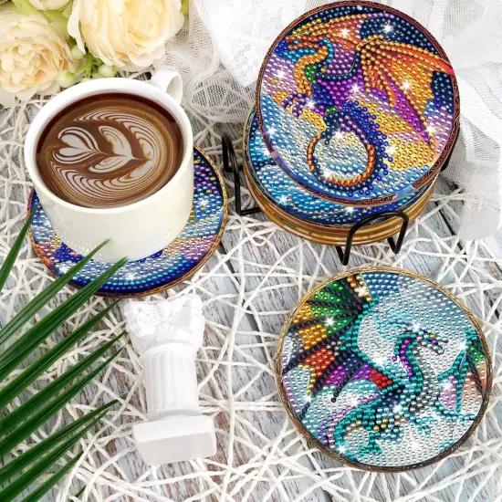 Dragon Diamond Art Coasters Kit: 8 Pcs Fantastic Dragon Diamond Painting Coasters with Holder and Cork Pads, DIY Coaster Craft Set for Adults Beginners Home Decor Gifts {5}