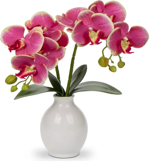 Pink Orchids Artificial Flowers 16'' Faux Orchids in Ceramic Vase Fake Orchid Arrangement for Home Office Room Table Centerpieces Kitchen Elegant Decor Indoor {1}