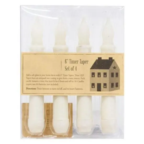 Set of 4 Ivory Timer Taper Candles &ndash; 6 Inch Flameless LED with Rustic Wax Finish {1}