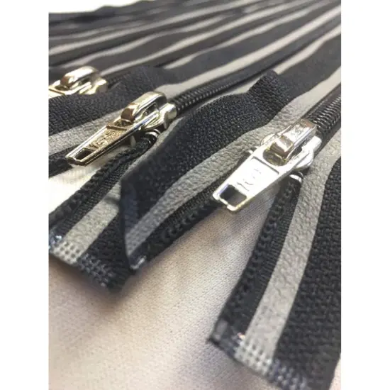 Striped 23.5 Inch Reflective Nylon Coil #5 Open, Separating Jacket Zipper Black + Grey {2}