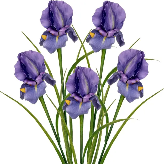 Iris Flowers Artificial 5 Pcs Real Touch Long Stems Iris Flowers 23.6" Silk Iris Fake Flowers for Wedding Bridal Home Decor - Purple {1}