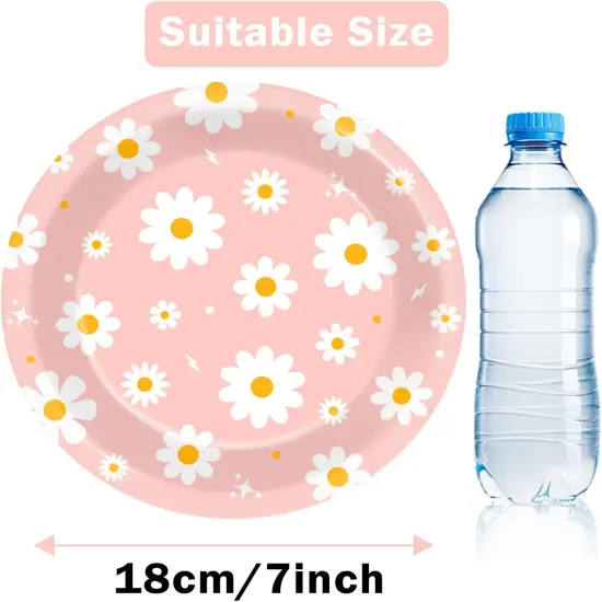 48 PCS Daisy Paper Plates 7 Inch Daisy Flower Party Groovy Tableware Pink Groovy Boho Dessert Plates Decorations for Birthday Baby Shower Wedding Disposable Party Favors {2}