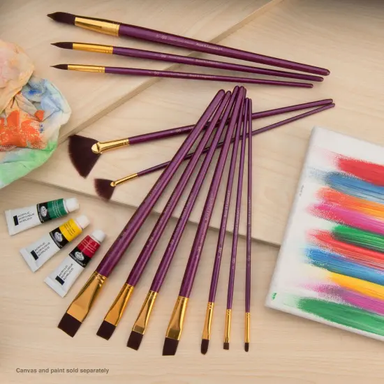 RSET-9314 | 12pc Burgundy Taklon Long Handle Variety Brush Set {3}