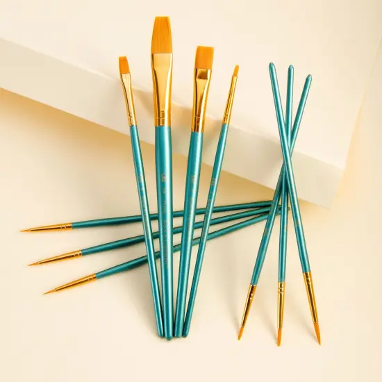 RSET-9155 | 11pc Golden Taklon Variety Brush Set with Brush Pouch {3}