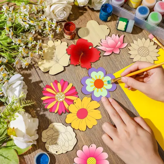 100 Pcs 3.15 inch Flower Wood Cutout {2}