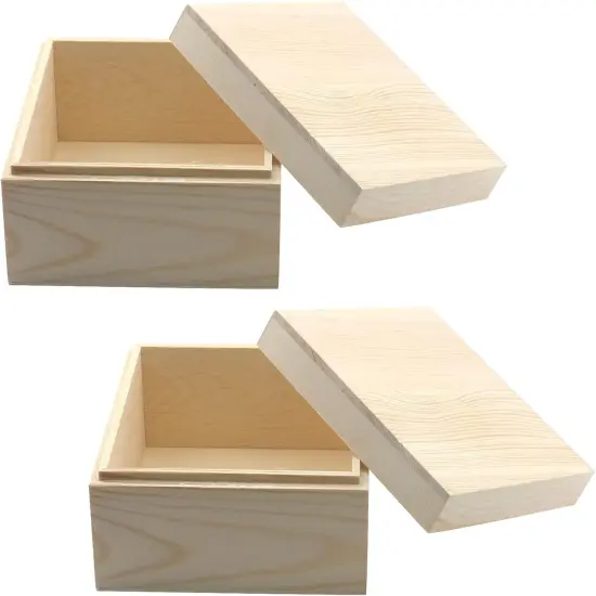 2Pcs Wooden Unfinished Storage Box with Top Lid 4.72" x 4.72" Square Wooden Pine Box DIY Craft Stash Boxes Gift Box for Arts Hobbies and Home Storage {1}
