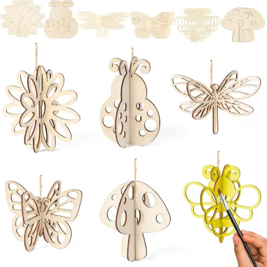 Spring Decor Wooden Ornaments Craft - 12 Set Insect {1}