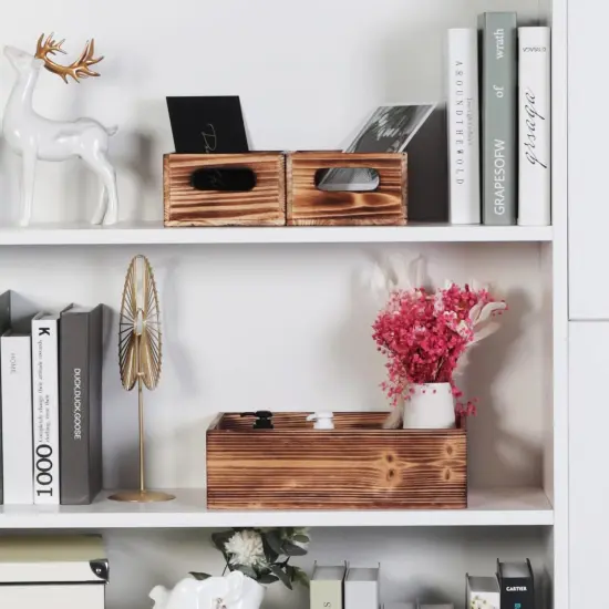 Wooden Crate Stackable Decorative Wood Crates set of 3 for Storage Display Rustic Nesting Box Basket Home Decoration Boxes Container Bin with Handles Farmhouse Decor,Solid Pine,L+M+S {5}