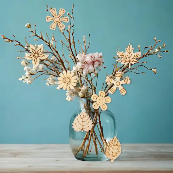 100 Pack Wooden Flower Cutouts for Crafts {4}