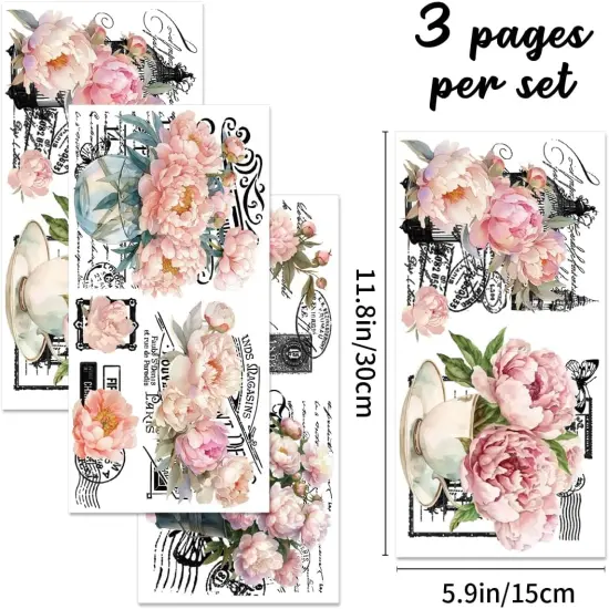 3 Sheet Peonies Flowers Rub on Transfers for DIY Crafts {2}