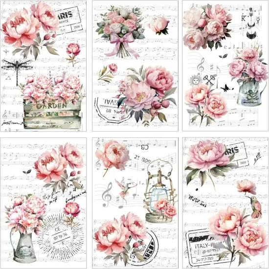 6 Sheets Vintage Floral Rub on Transfer Stickers {1}