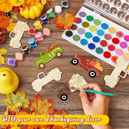 32 Pcs Thanksgiving Unfinished Wooden Cutout Fall Truck Pumpkin {3}