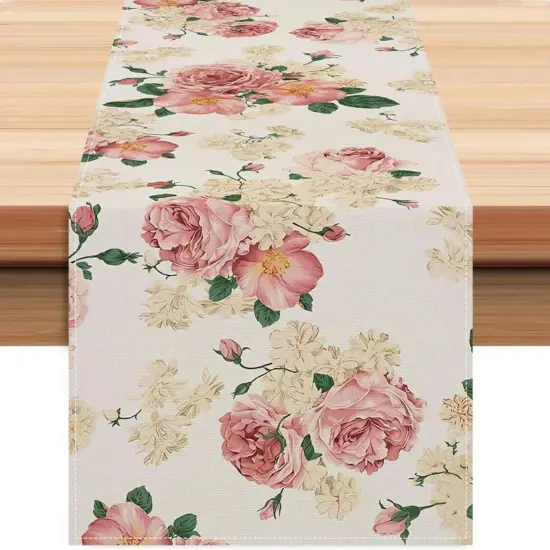 Spring Pink Peony Table Runner 13x72 Inch Spring Pink and Yellow Flowers Kitchen Dinning Table Decoration for Indoor Outdoor Home Party D&eacute;cor {1}