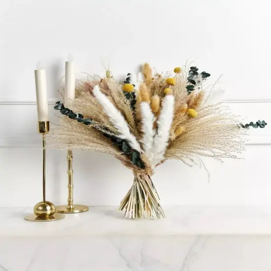 Natural Pampas Grass Decor Boho Dried Flowers Bouquet with Bunny Tails, Reed Grass for Wedding Boho Home Table Decor {1}