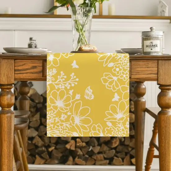 Yellow Bloom Flowers Butterfly Spring Table Runner, Seasonal Holiday Kitchen Dining Table Decoration for Home Party Indoor 13x72 Inch {2}