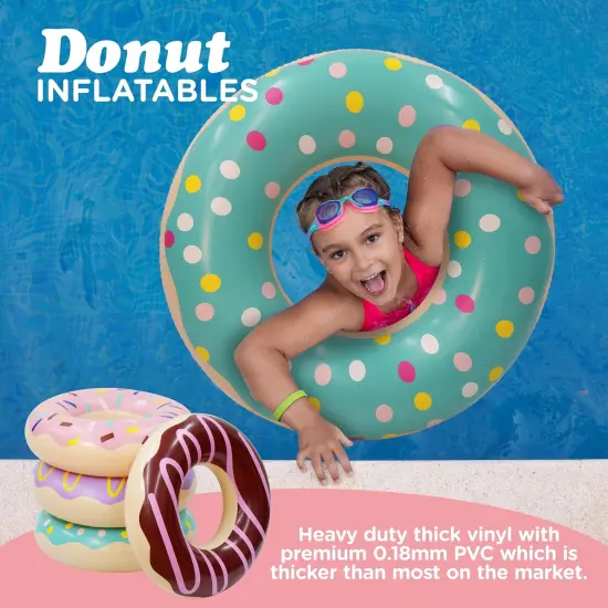 4E&rsquo;s Novelty 4 Pack Inflatable Donut Floaties - 30&rsquo;&rsquo; Swim Ring Pool Floats for Kids & Adults Beach & Pool Toys {6}